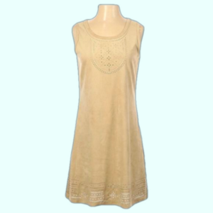 Y2K Boho Tan Faux Suede Sleeveless Eyelet Lace Mini Dress Size XS